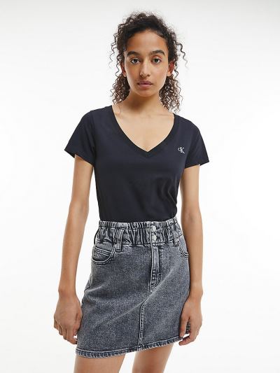Calvin Klein Ruhák HU667760 | Calvin Klein Slim Organic Cotton V-Neck Női Póló Fekete